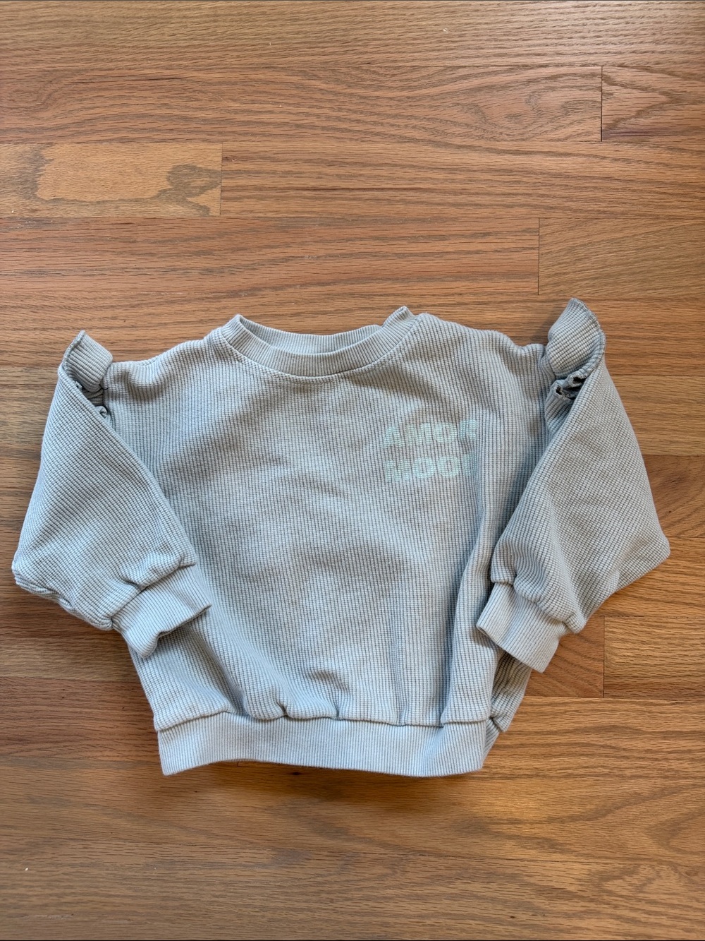 Zara Light Blue Ruffle-Shoulder Ribbed Amor Mood Sweatshirt Toddler Girls 18M